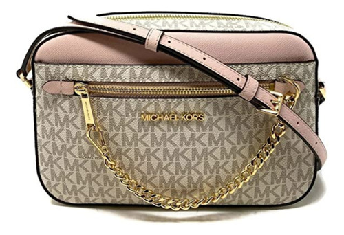 Cartera Crossbody Michael Kors Chain Jet Set - Beige Con Ros