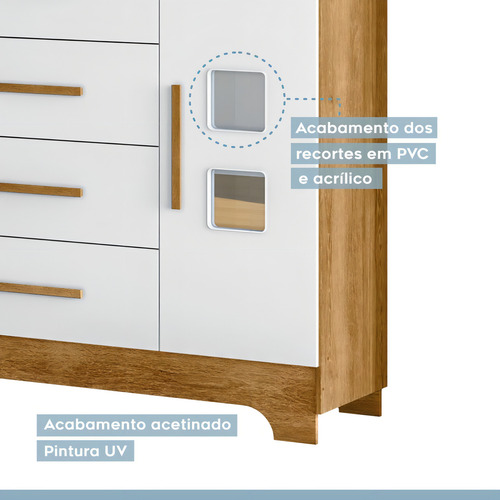 Cômoda 4 Gavetas 1 Porta Fly 100% Mdf Branco/madeirado Ypê