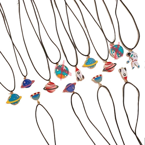 2 Collar Para Niña Y Niño, Cohete, Planeta, Astronauta 2pack
