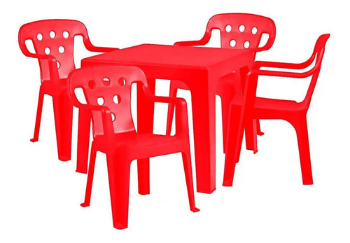 Jogo Mesinha E 4 Cadeiras Poltrona Infantil Vermelha Mor Cor Vermelho
