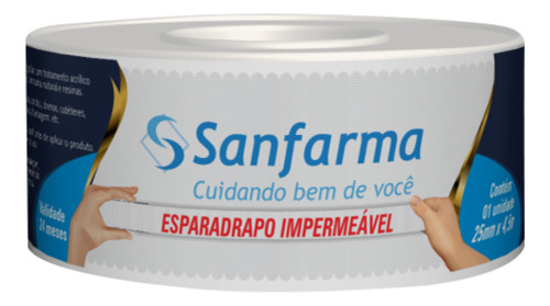 Esparadrapo Impermeável Branco Sanfarma 25mm X 4,5m 12 Unid