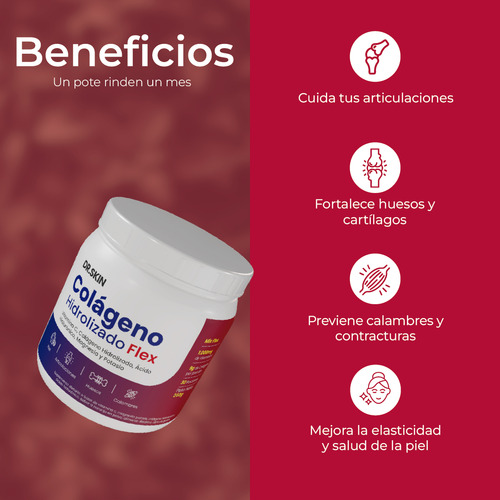 Colágeno Hidrolizado Flex Dr Skin 360g 30 Porciones Cuidá Tus Articulaciones, Fortalecé Tus Huesos Y Prevení Calambres! Magnesio Potasio Vitamina C Ácido Hialurónico Suplemento Articular