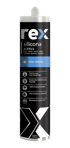 Silicona Rex Acética Blanca Fungicida Cartucho 300ml