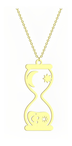 Collar Reloj De Arena Luna Estrellas Plata Enchapada Oro