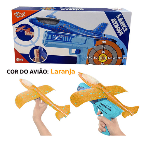 Lançador Com Avião Laranja Brinquedo Lança Ataque Toyng