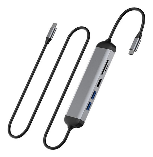 Imagen 1 de 6 de Hub Usb Tipo C, 6 En 1, Con Cable De Carga Pd De 1.5m