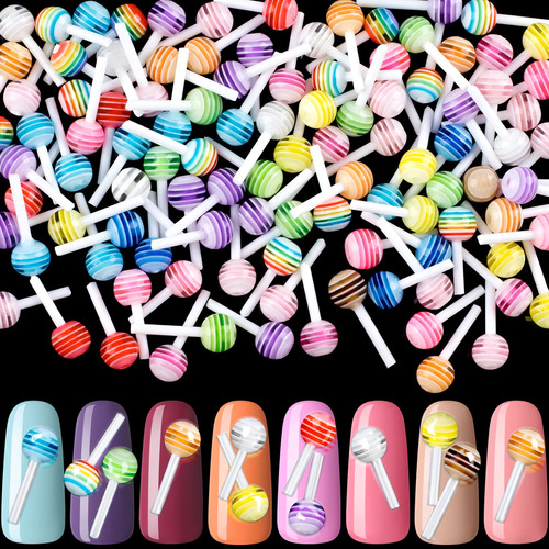Pagow 100 Piezas De Lollipop Candy Nail Art Charm Lindo 3d A