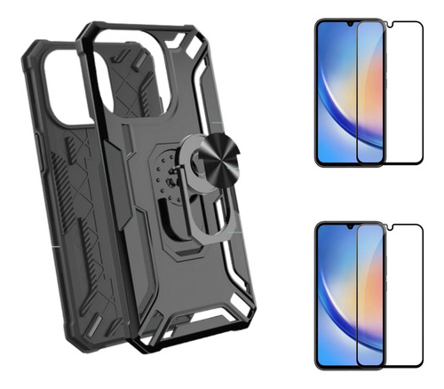 Case Bumper Para Samsung A12 + 2 Micas/ Funda 2 Piezas Robot