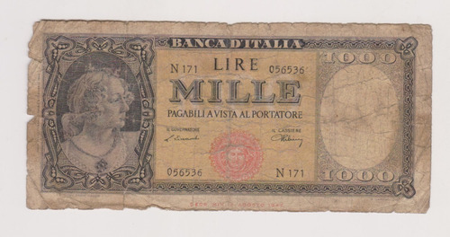 Billete Italia 1000 Liras Año 1947 Regular Abierto