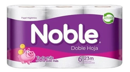 Papel Higiénico Noble -  Doble Hoja - 6 Rollos - 23 Mts