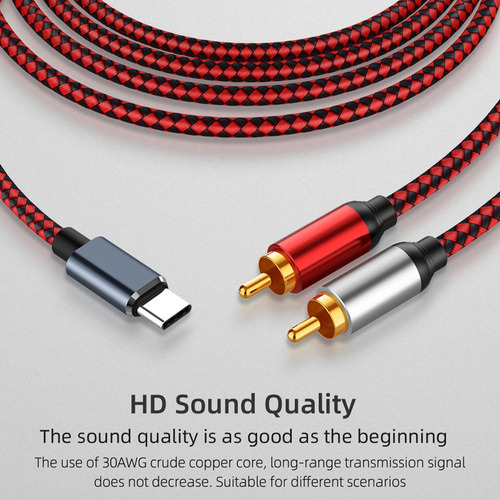 Cable De Audio Usb C A 2 Rca Y7queenly-c Macho A 2 Rca Macho