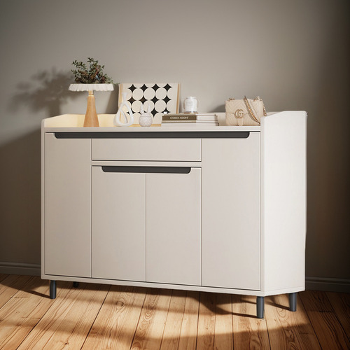 Mueble Zapatero Moderno Con 4 Puertas 1 Cajón, 120x30x100cm Blanco