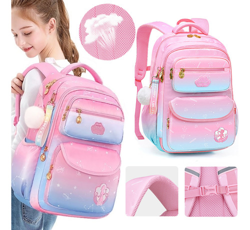 Mochila Para Niñas Para Escuela Primaria, Color Degradado