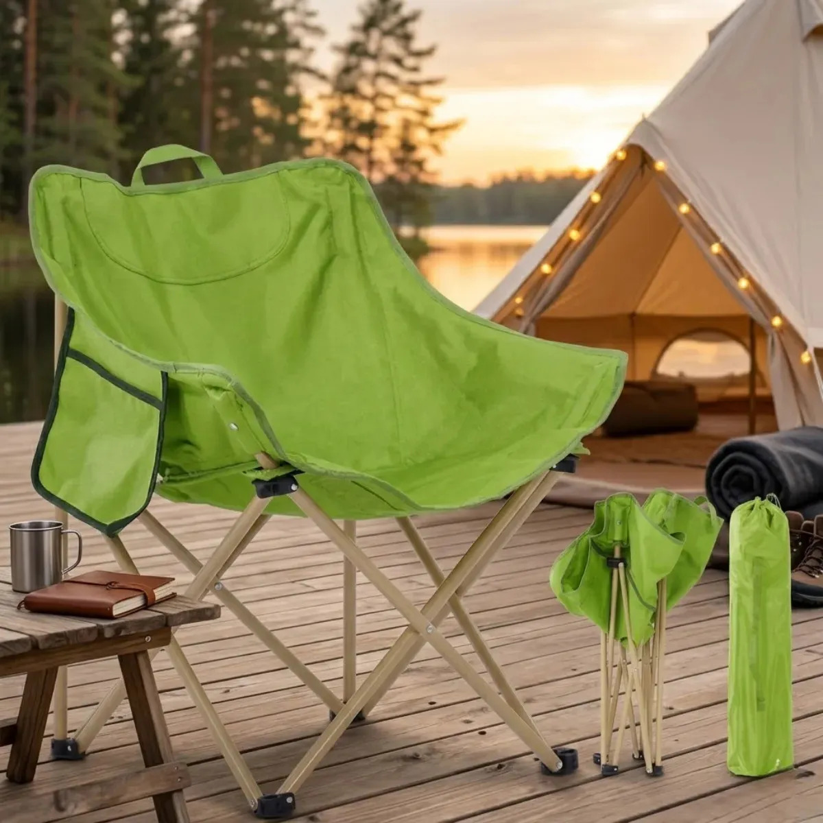 Cadeira Dobrável Portátil Bolsa Camping Praia Pesca Verde