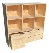 Comprar Juguetero Organizador Repisa 120x120 Cubos Madera Rueda Baul