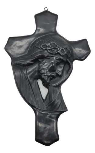 Cruz Rostro De Cristo Liso Para Pared Barro Negro