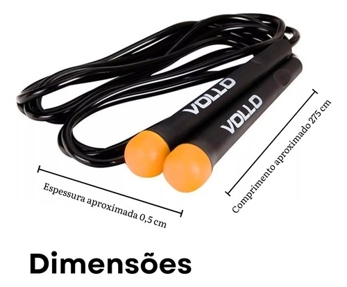 Corda De Pular Profissional Pvc Crossfit Treino Em Casa Vollo VP1075 Preto Ajuste Comprimento 275cm