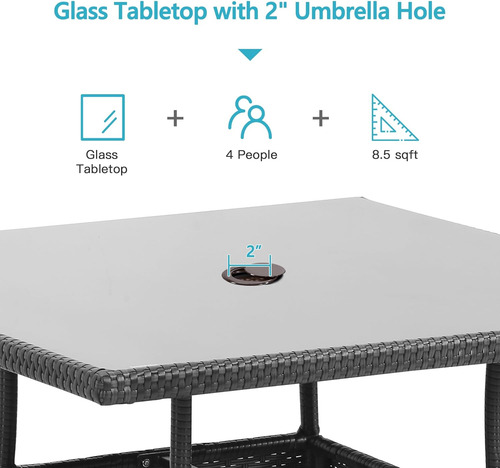 Juego De Comedor De Patio De 5 Piezas, Mesa De Patio Y Silla