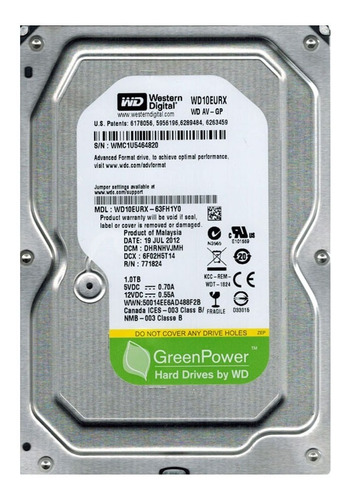 Disco Duro Western Digital 1tb  Pc 3.5 7200rpm 64mb