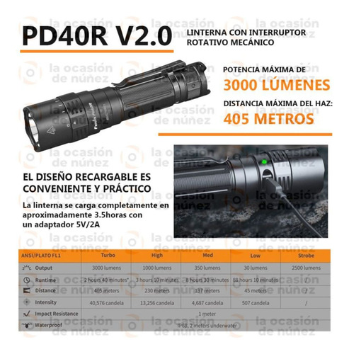 Imagen 3 de 9 de Linterna Led Fenix Pd40 Recargable De Mano 3000 Lumen Potent