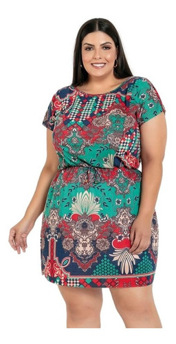 Vestido Feminino Com Amarração Estampado Plus Size - 2203340