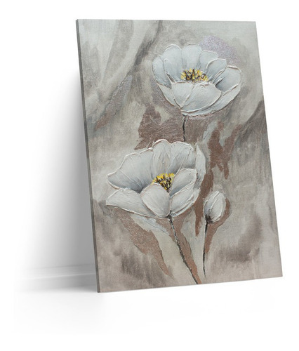 Cuadro Lienzo Canvas 45x60cm Flores Blancas Pitada Tipo Oleo