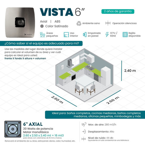 Imagen 2 de 9 de Extractor De Aire Vista 6 Pulgadas Satinado Masterfan Axial