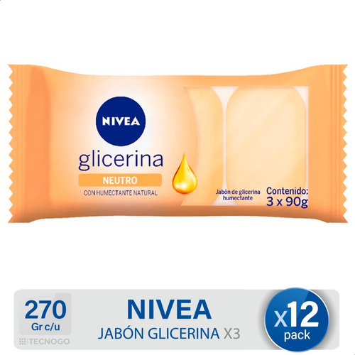 Jabón Glicerina Nivea Neutro Pack 12 Envases De 3 Unidades