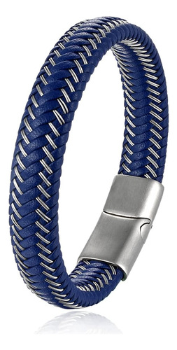 Biyongde Brazalete Trenzado De Cuero Azul Entrelazado Con Ca