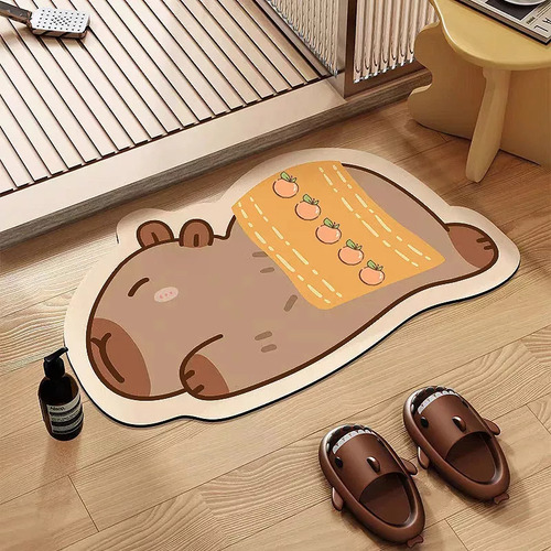 Tapete Alfombra Antideslizante Capybara Carpincho Absorbente 40 Cm 60 Cm Capibara Marrón