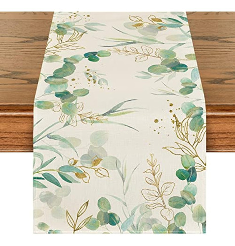 Artoid Mode Beige Greenery Eucalyptus Summer Table Runner, S