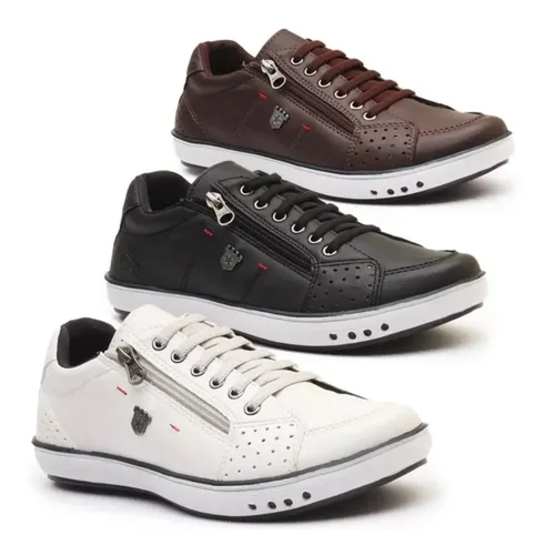 Combo 3 Sapatênis Macio Zíper Calce Facil Conforto Leve