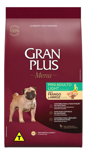 Ração Cães Adulto Menu Light Mini Frango 10,1kg Gran Plus