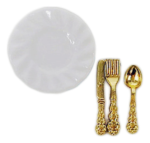 Nuevo Plato De Porcelana Dorada En Miniatura For Casa De