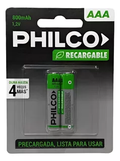 2 X Pilas Recargables Aaa Philco 800 Mah 1.2 V