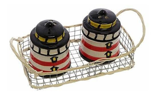 Ceramic Novelty Salt And Pepper Shaker Set - Black Red Light