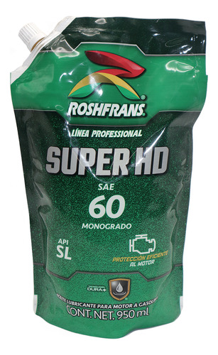 Aceite Motor Roshfran Super Hd Api Sl Sae 60 Monogrado 950ml