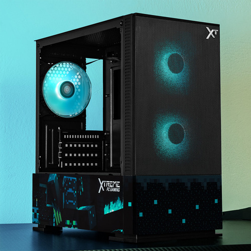 Gabinete Gamer Xtreme Pc Gaming Minecraft Warden V2 Edition Micro Torre Micro Atx 3 Fan Argb Mesh Cristal Templado