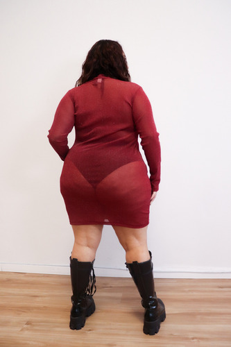 Vestido Corto Ananá Plus Size Mujer Tul Lurex Brillo