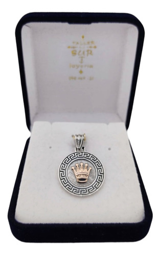 Dije En Plata Y Oro 9k Medalla Guarda Griega 20mm Con Corona