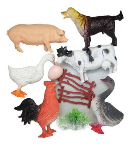 Imagen 2 de 4 de Set 6 Animales De Granja Grandes Con Planta Cerca Y Huevos