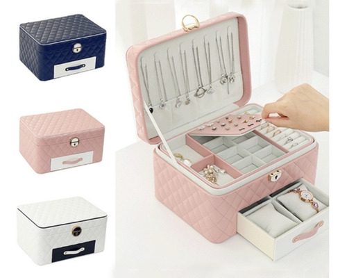 Imagen 4 de 9 de Caja Alhajero Organizador De Joyas Anillos Con Llave Y Cajon