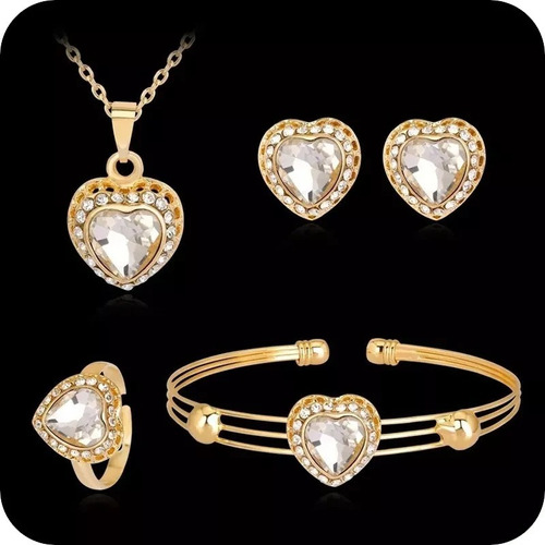 Conjunto Joya Collar Pulsera Caravana Anillo Ajustabl Zircon