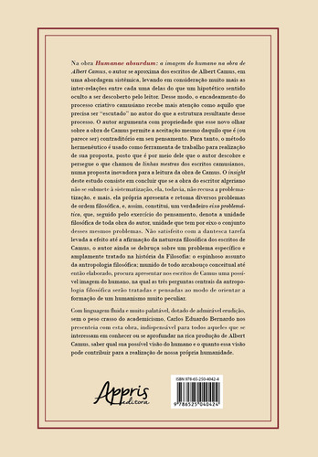 Humanae Absurdum: A Imagem Do Humano Na Obra De Albert Camus, De Carlos Eduardo Bernardo. Editorial Appris, Capa Mole, Edição 1 Em Português, 2023