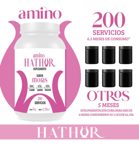 Aminoácidos En Polvo Hathor 1 Kg Varios Sabores 100 Servis Mora