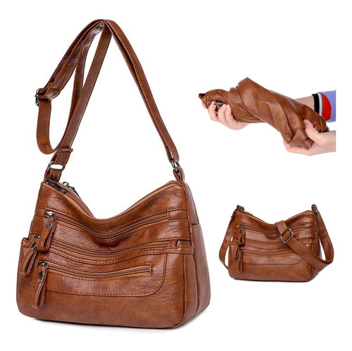 Bolso De Mujer De Cuero Pu Con Bolsillos De Múltiples Capas