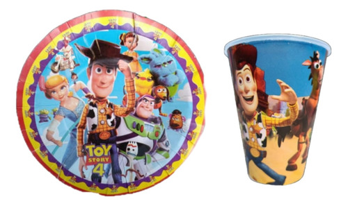 Paquete Fiesta Cumpleaños Vaso Plato Toy Story 10 Niños 