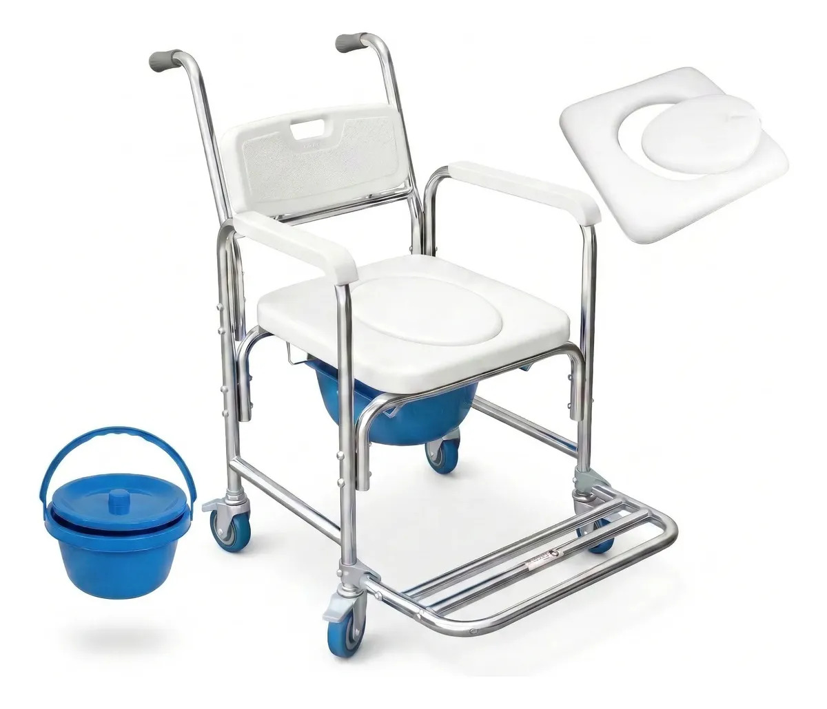 Silla Comodo Con Ruedas Y Freno Trasero Inodoro Acolchado