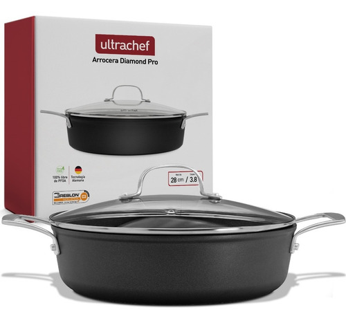 Arrocera Antiadherente Ultrachef Recubrimiento Alemán 28cm Color Diamond Pro Negro