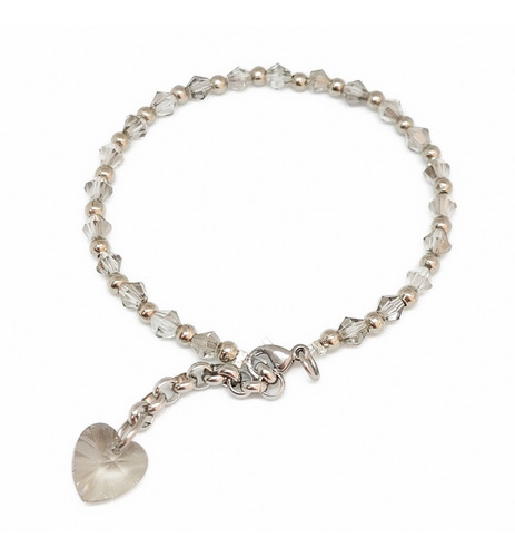 Pulsera Cristal Dije Corazón Acero Quirúrgico